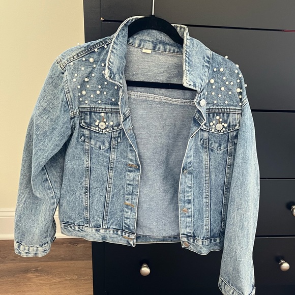 Mrs. Smith Pearl Studded Denim Jacket - Bridal - Picture 2 of 3